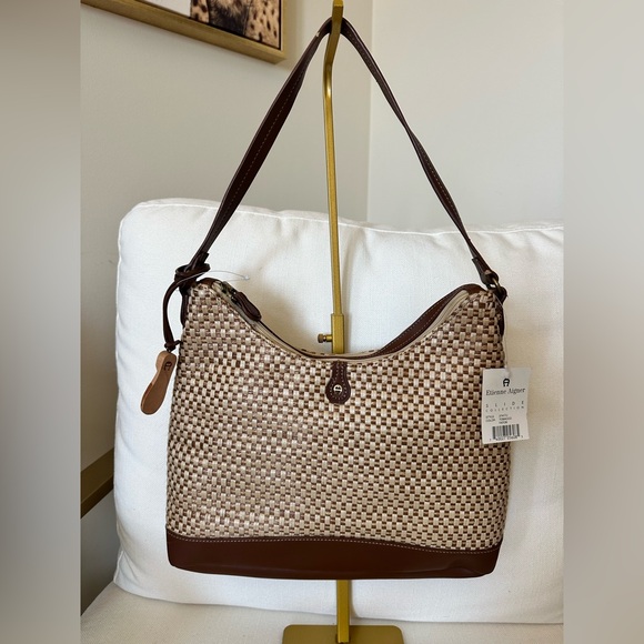 Etienne Aigner Handbags - Etienne Aigner Vintage woven straw shoulder bag purse 2 Tone Beige Brown NWT